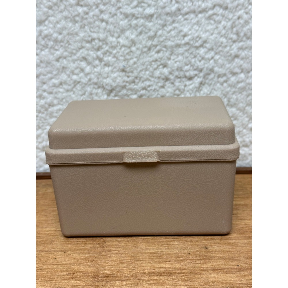 Sterling Plastics Index Card Box No 528 Tan Vintage Made in USA Organization